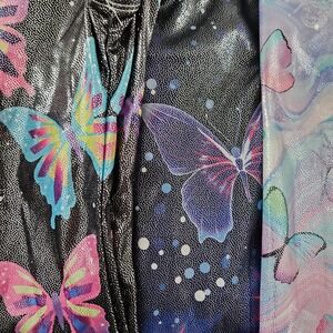Girls Butterfly Gymnastics Biketard Set 3pc Metallic Dance Leotard Size 7